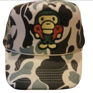 Camouflage Trucker Hat with Boxing Cartoon Patch